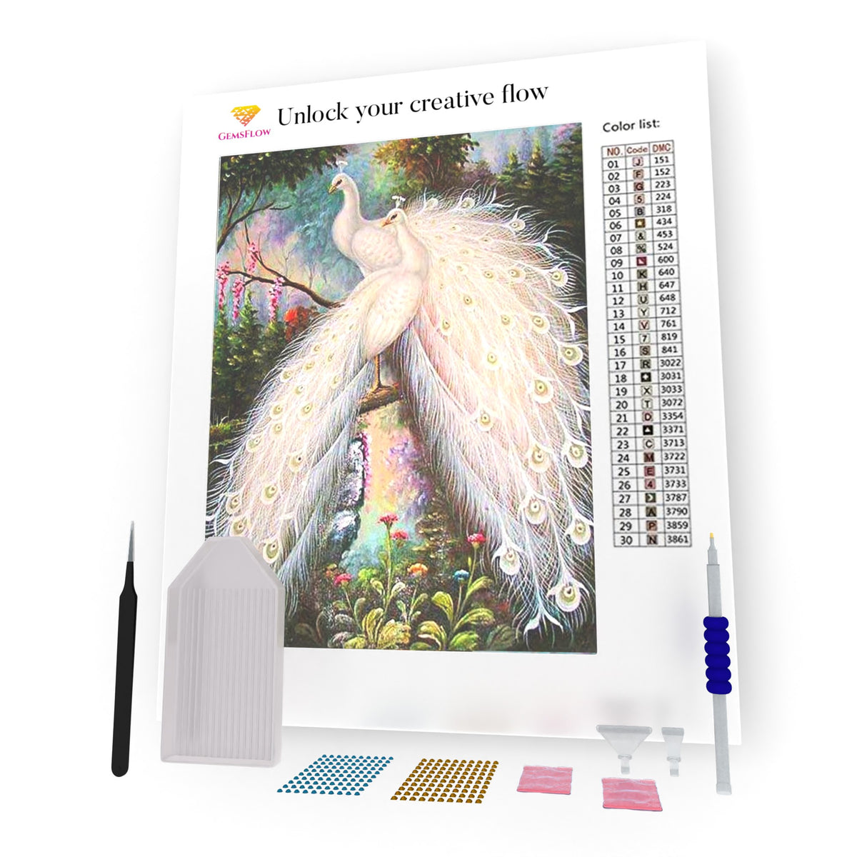White Peacock DIY Diamond Painting – GemsFlow